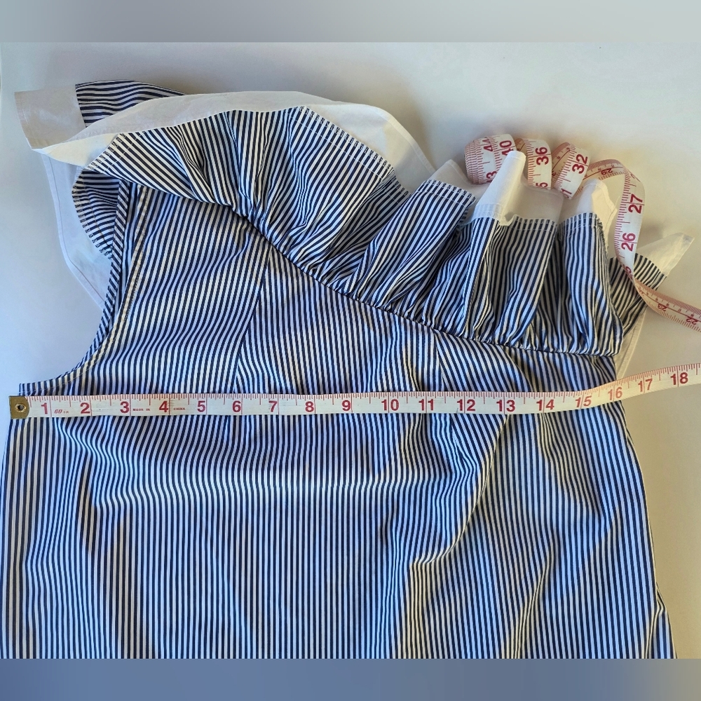 J Crew One Shoulder Ruffle Navy and White Striped Blouse Women's size 2 - Picture 9 of 10